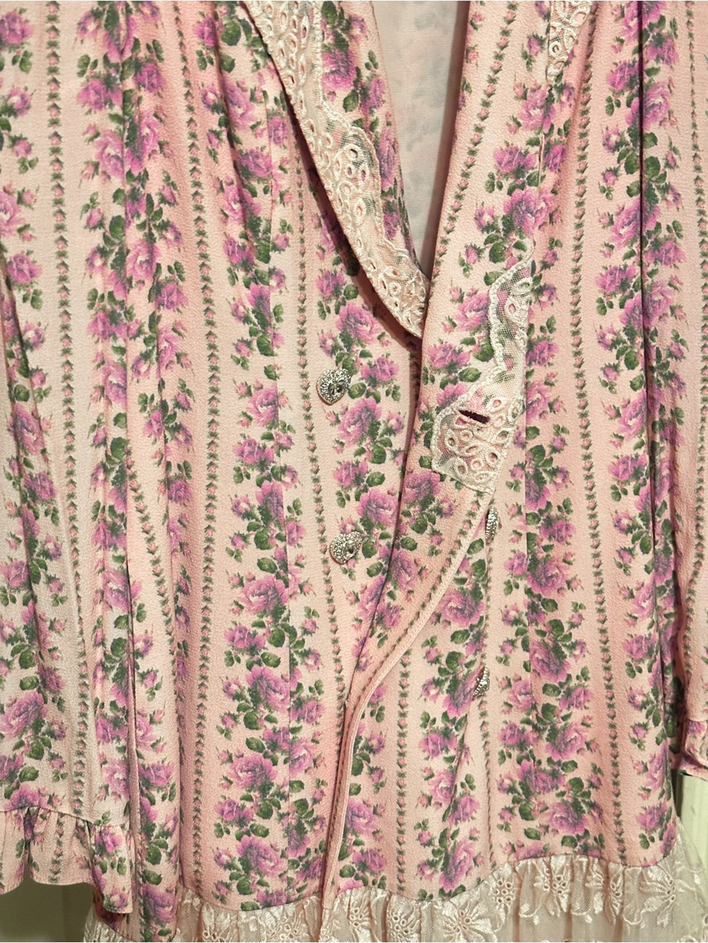 LoveShackFancy Pink Floral Long-Sleeve Blazer Dress with Lace Trim - Picture 5 of 5